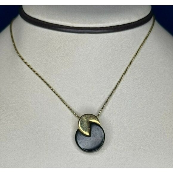 Trifari Gold Tone & Black Acrylic Pac Man Interlocking Circle 18” Necklace! 105 - Picture 1 of 8